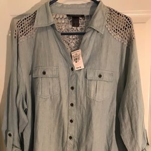 Ashley Stewart. Stone washed denim blouse